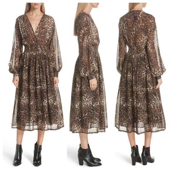 Nili Lotan Brienne Silk Leopard Print Midi Dress, Medium - Picture 1 of 13